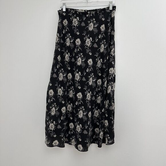 Vtg Valerie Stevens Womens 10 100% Pure Silk Dark Floral Midi Skirt Whimsygoth - Picture 5 of 7